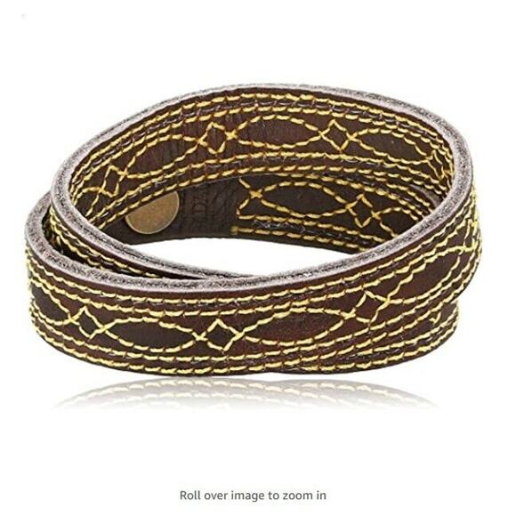 Frye Unisex Campus Stitch Dakota Leather Cuff Bracelet Walnut - Picture 1 of 3